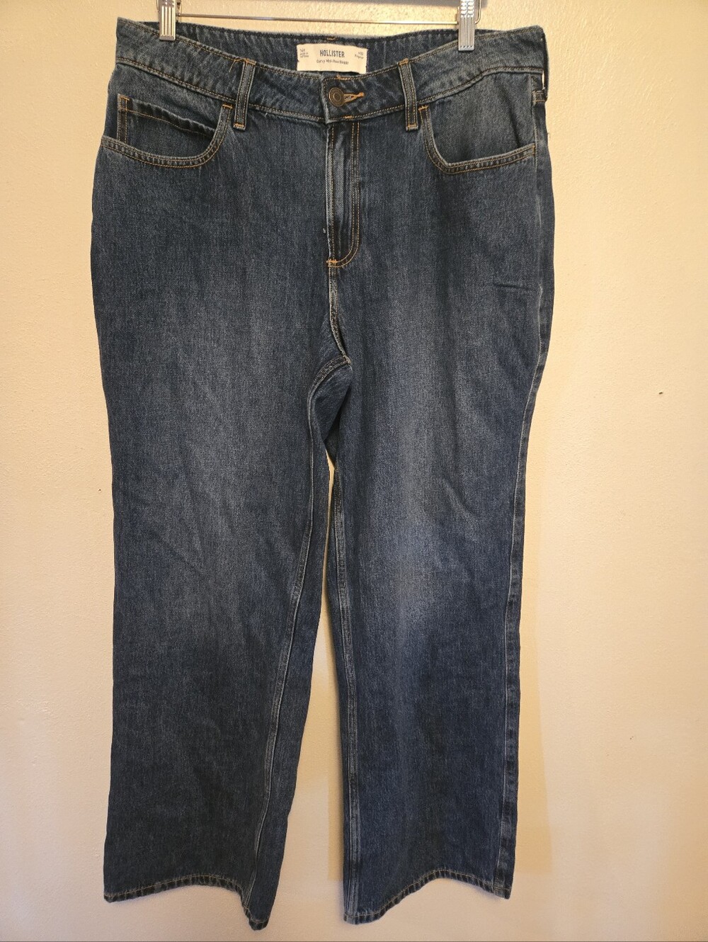 Hollister Curvy Mid-Rise Baggy Jeans Dark Wash Women's 14 R 32W